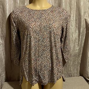 Liz Claiborne Top Blouse  XL Red Black Tan  Long Sleeve